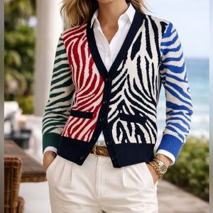 Brooks Brothers Year of the Tiger Wool Tiger Stripe Intarsia Cardigan Size M